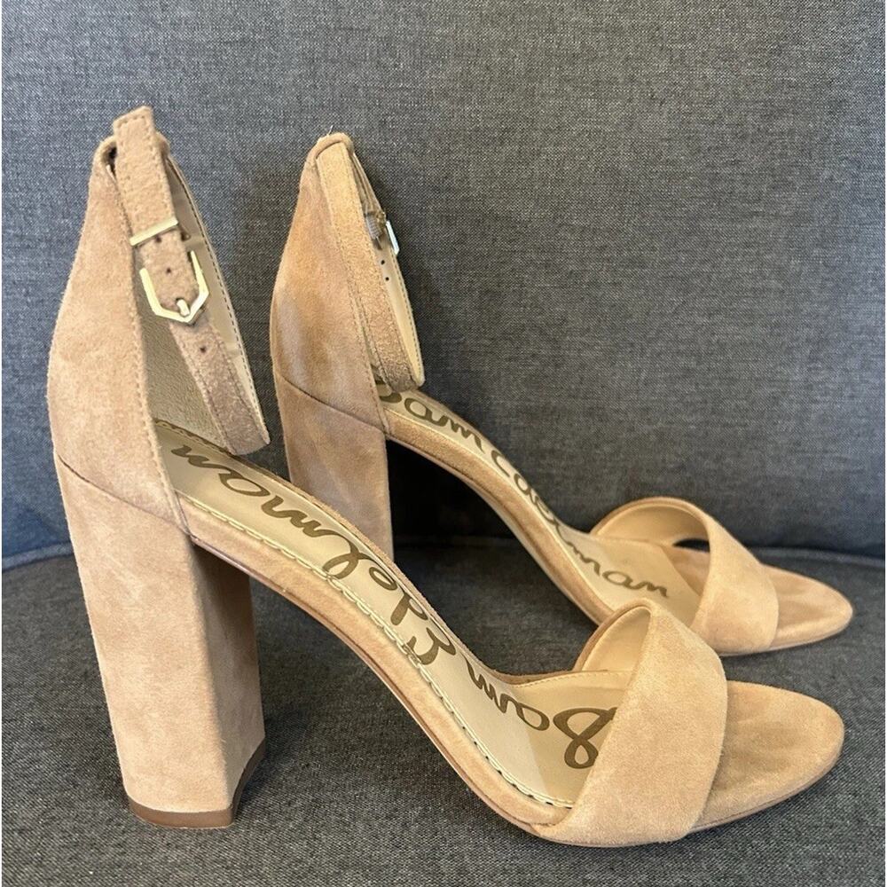 Sam Edelman Yaro Nude Suede Open Toe Ankle Strap Block Heels 4” Pumps Size 10M